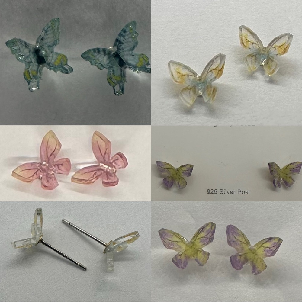 🦋✨Mini fairy Pastel Watercolor Resin Butterfly Stud Earrings 925 Silver Post✨🦋 - Picture 2 of 16